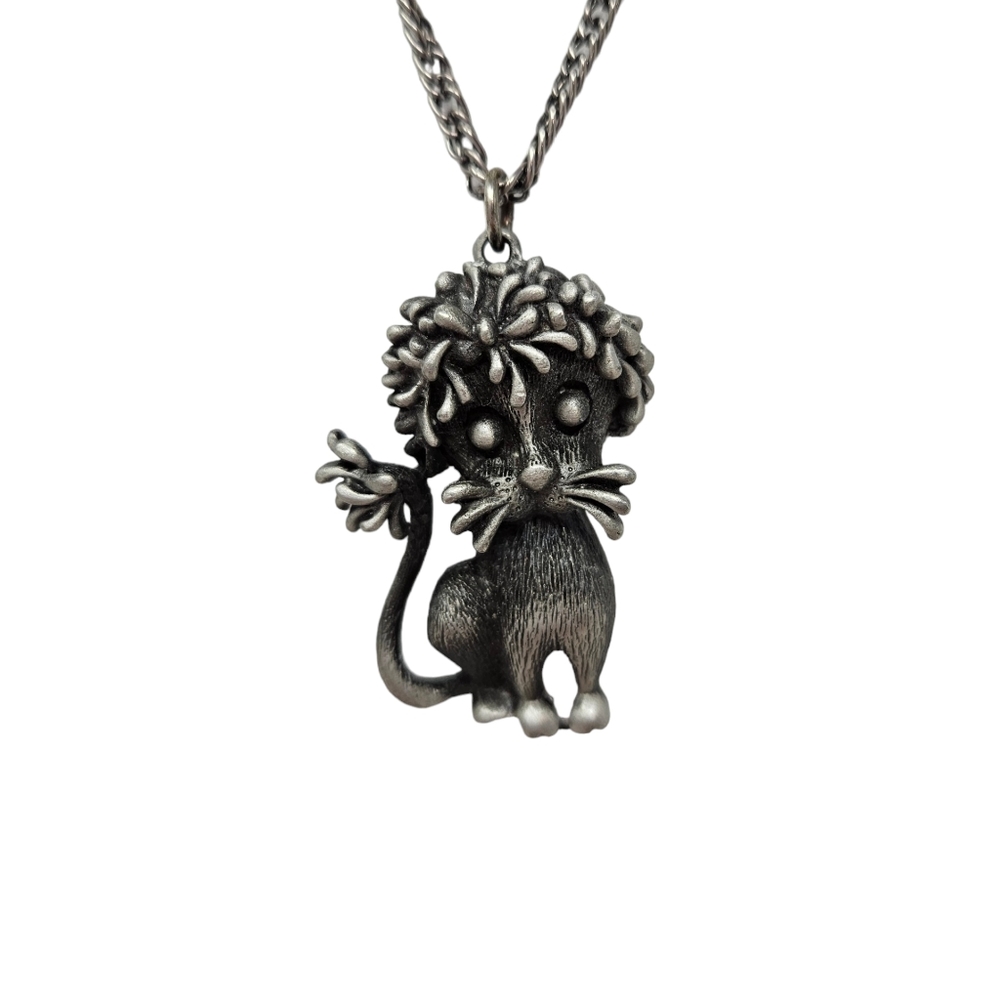 Vintage Pewter Dog Poodle Pendant Necklace MCM